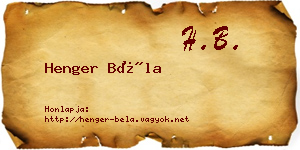 Henger Béla névjegykártya